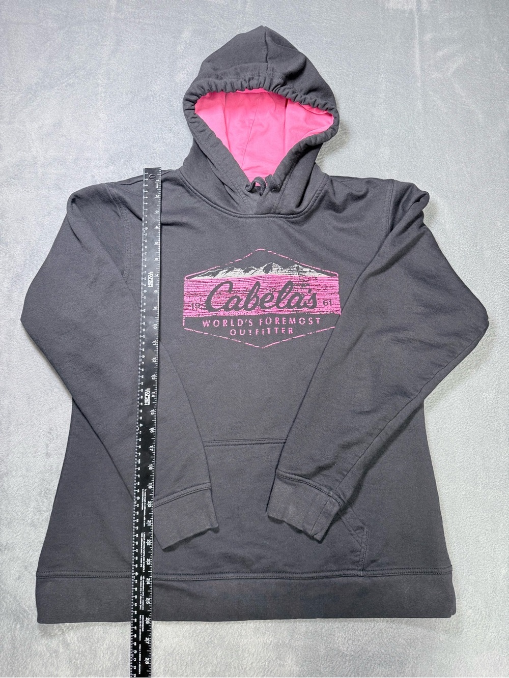 Cabela's Black Pullover Hoodie with Pink Hood Lining and Logo